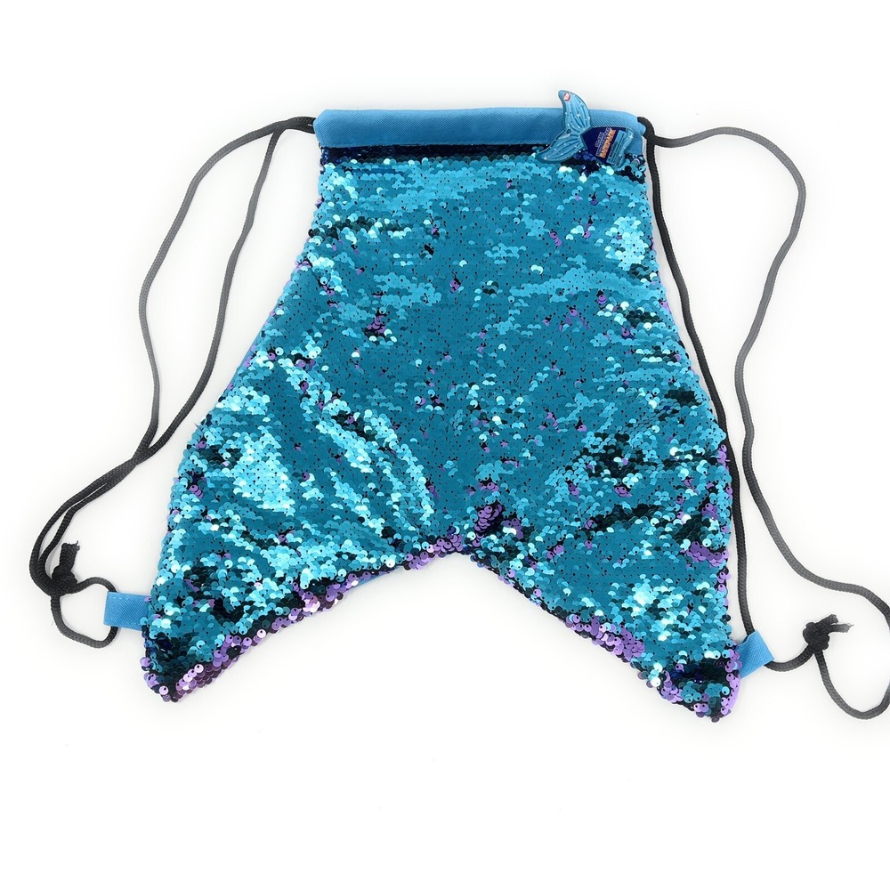 Sequin Mermaid Tail‎ Drawstring Backpack Blue